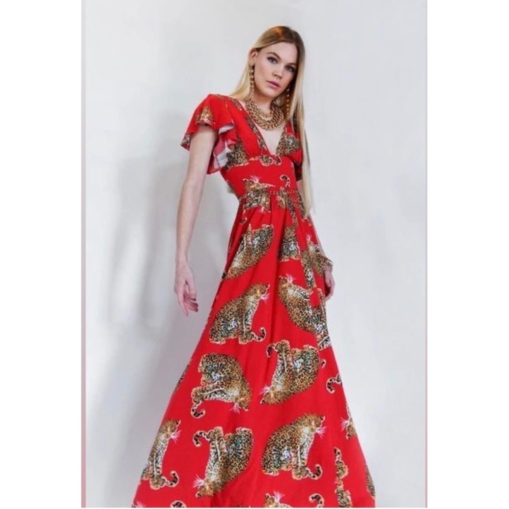 Trashy Diva Candice Gwinn My Pet Leopard‎ Maxi Dress Red Sz 6 NWT RETIRED PRINT